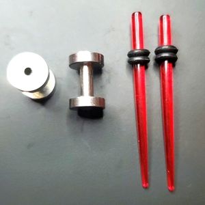 Tapers red Translucent, ear plugs stainless steel  body piercing  12 ga…